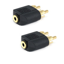 2X 3.5Mm Stereo Female Jack To 2 Rca Male Plug Audio Adapter Cable Converter - £12.57 GBP