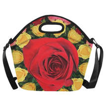 Red and Yellow Roses Large Neoprene Lunch Bag with Strap - £23.94 GBP