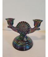 Fenton Glass 7676, Amethyst Carnival Glass Rare, Double Armed Candle Holder - $1,286.26 MXN
