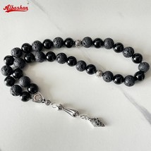 Tasbih men lava stone with black agate turkish style muslim prayer beads bracele - £59.06 GBP