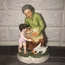 Vtg Lefton Grandma Old Woman With Grandchild Child Feeding Rabbit carrot... - $26.53