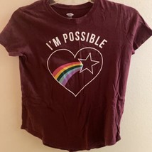 Old Navy Girls T Shirt Size L 10 12 Burgundy I’m Possible Chest 30” - £3.35 GBP