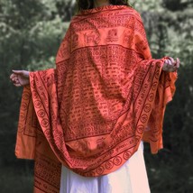 Oversize Yoga Meditation Prayer Shawl - Krishna Mantra - Peach-Orange 87... - $22.28