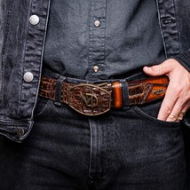 Marco Di Milano Caiman & Calfskin Western Belt Signature Texas Aged Brown image 9