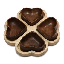 Four-Leaf Clover Heart Shaped Rubber Tree Wood Tray and Serving Bowls - £24.29 GBP