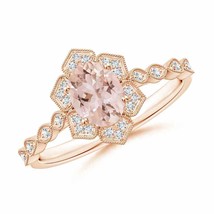 ANGARA Oval Morganite Trillium Floral Shank Ring for Women in 14K Solid Gold - £682.67 GBP