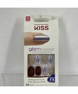 72076 Kiss Glam Fantasy KGF01 TAN LINES 28 Nails Burgundy Gold Ultimate ... - $156.64 MXN