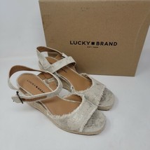 Lucky Brand Women&#39;s Sandals Size 8.5M LK Mindra Wedge Beige Ankle Strap ... - $41.87