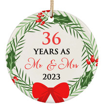 36th Anniversary Ornament 36 Years As Mr And Mrs Flower Wreath Christmas Gifts - £11.70 GBP