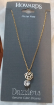 Howards Dazzlers Cubic Zirconia Pendant and Golden Rose Necklace - £11.99 GBP