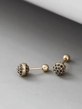 10ct Solid Gold Black Stones Opera Stud Earrings - unisex, 9k, 10k, gift, black - £127.24 GBP