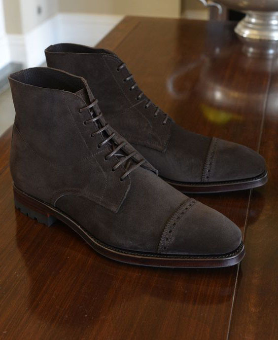 NEW Handmade Men Chocolate Brown Suede boot, Men's Lace up Cap Toe Ankle High bo