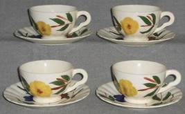 Set (4) Blue Ridge Erwin Pattern Hand Painted Cups And Saucers - £24.91 GBP
