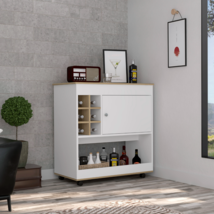 Lotus Bar Cart: Oak/White, 6 Bottles, Cabinet - $3,796.08 MXN