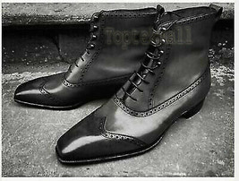 Handmade Men&#39;s Leather Fashion Black Color High Ankle Stylish Boots-595 - £205.02 GBP