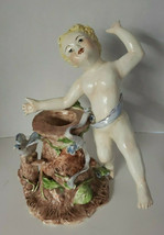 Vintage Ceramic Cherub Candle Holder With Flowers Signed Kow Kilhinoon 1961 - £15.94 GBP