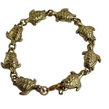 Vintage Gold tone Metal Turtle tortoise link Chain Bracelet - £9.33 GBP