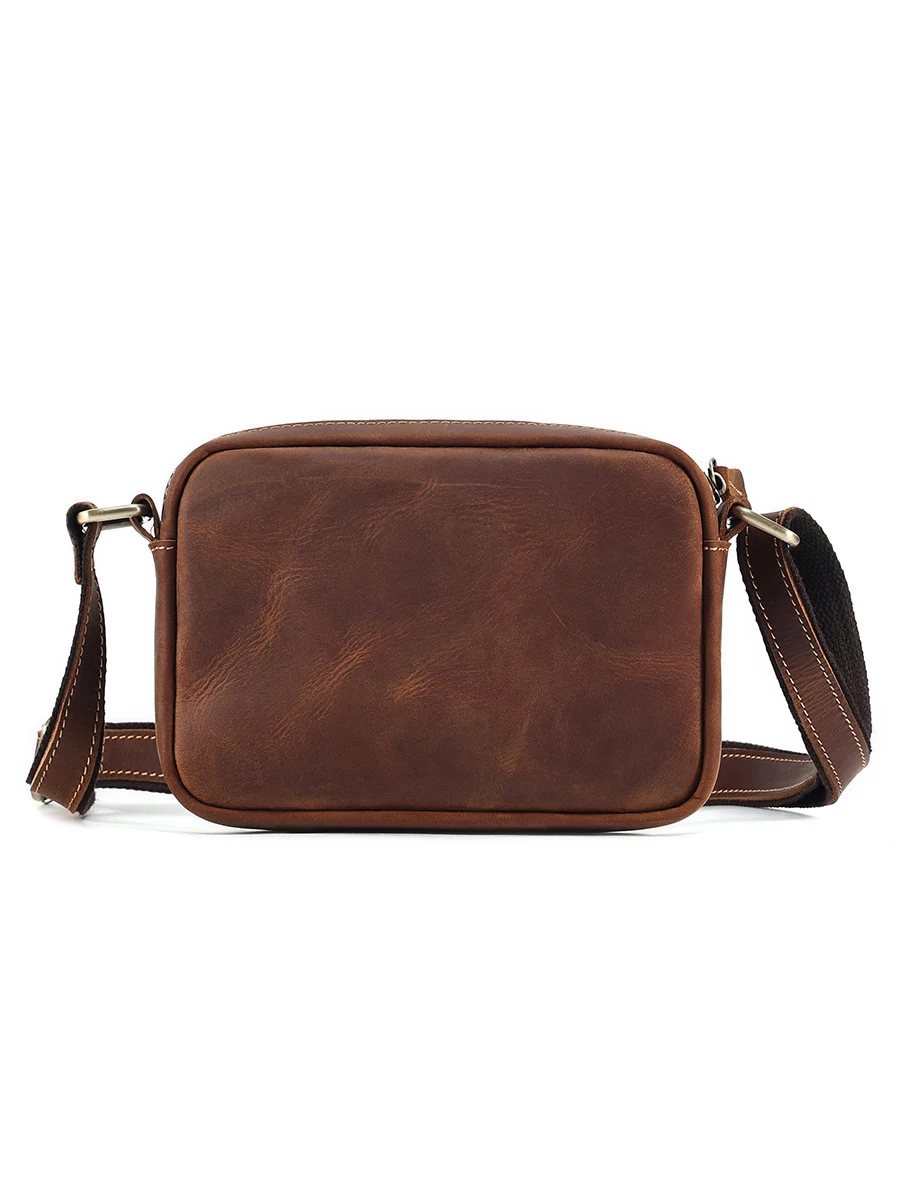 Crazy Horse Leather Messenger Bag Men&#39;s Leather Shoulder Bag For Mobile ... - $45.12
