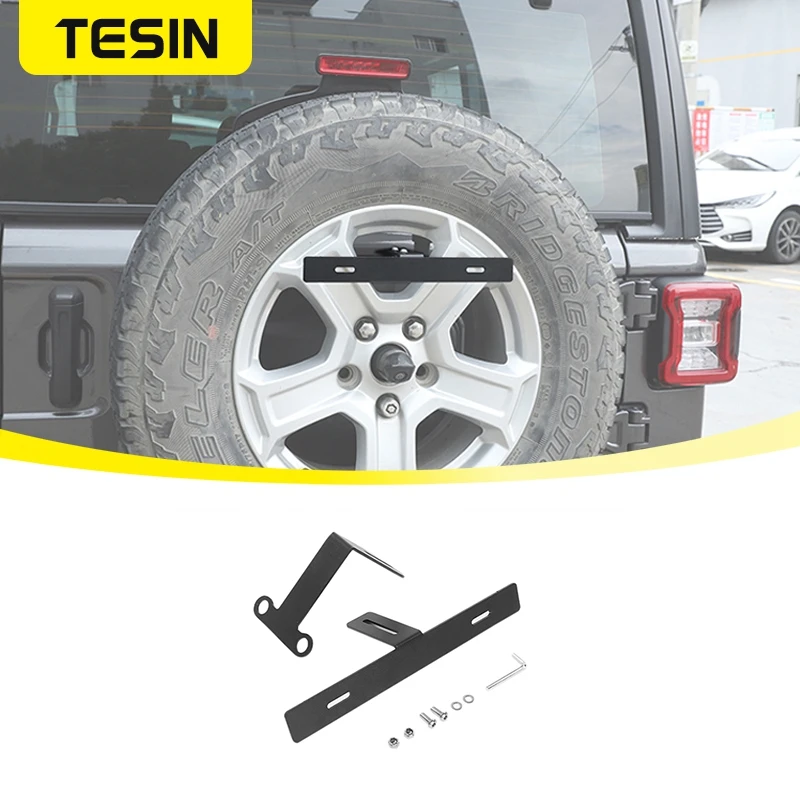 TESIN Iron Car Rear Spare Tire License Plate Mount Bracket Holder for Jeep - £31.36 GBP