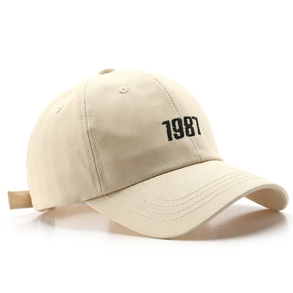 Embroidered Baseball Caps with Numbers Casual Fitted Hats for Men Women Beige - £12.55 GBP