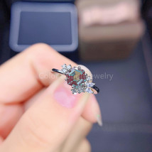1.5CT Lab-Grown Alexander Gemstone Ring For Women 925 Sterling Silver 585 Rose G - £55.65 GBP