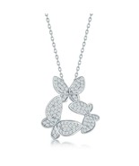 Sterling Silver Micro Pave CZ Triple Butterfly Necklace 18&#39;&#39; - £34.12 GBP