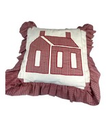 Vintage Handmade Applique Quilted Accent Throw Pillow Ruffle Pink House ... - $26.17