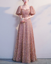 BLUSH PINK Sequin Midi Dress Women Plus Size Wedding Party Sequin Dress image 2