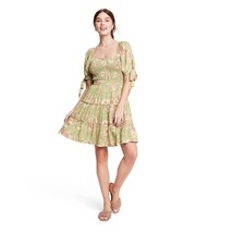 Agua Bendita Women&#39;s Floral Print Puff Sleeve Mini Dress with Pockets Size Large - £17.55 GBP