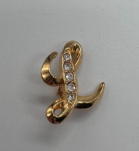 Avon L Initial Sparkle Pin Brooch Gold Tone Rhinestones Vintage 90s Cursive - £7.77 GBP