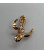 Avon L Initial Sparkle Pin Brooch Gold Tone Rhinestones Vintage 90s Cursive - £7.76 GBP