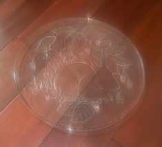 Vtg 13" Clear Glass Plate Etched Rabbit Bunny & Berry Design Decorative Display image 2