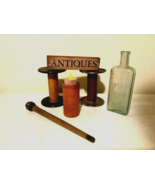 Lot of Collectibles - Old wood spools, Bobbin ,Bottle, sign - £29.99 GBP