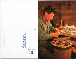 USA Native American Man Making Turquoise and Silver Jewelry Vintage Postcard - £7.49 GBP