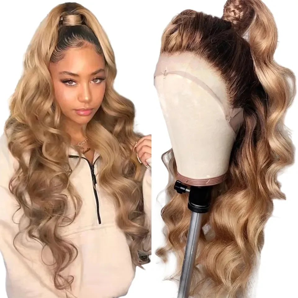 Body Wave Blonde Lace Front Wig Human Hair Lace Frontal Wigs 30 Inch Color W - £80.17 GBP+