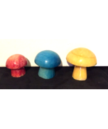 vintage stone Mushroom paperweights set of 3 yellow, blue &amp; pink - £25.16 GBP