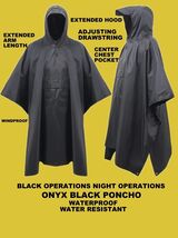 NEW WATERPROOF ONYX BLACK NIGHT OP MILITARY RAIN PONCHO WET WEATHER SHEL... - $44.43 CAD