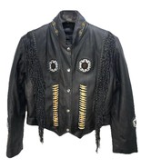 USA Bikers Dream Apparel Women&#39;s Leather Jacket Beaded Fringe Medium Black - $67.22 CAD