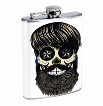 Flask Hipster Sugar Skull Beard 01R 8oz Stainless Steel Hip Drinking Whiskey - £11.83 GBP