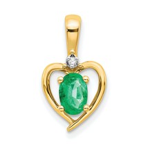 14K Gold Diamond &amp; Genuine Emerald Pendant Charm Jewelry 17mm x 10mm - £172.83 GBP