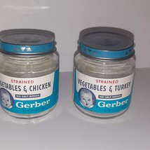 Vintage 70s Gerber Baby Food Jars Vegetables w/Chicken &amp; Turkey Nursery Decor - £11.09 GBP