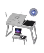 Gray Foldable Laptop Table Bed Notebook Desk w/ Cooling Fan LED light US... - $736.02 MXN