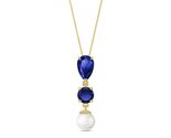 Galaxy Gold 14K Solid Yellow Gold Pearl &amp; Sapphire Pendant Necklace, 22 ... - $841.49