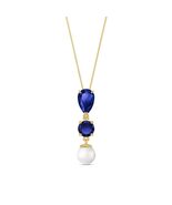 Galaxy Gold 14K Solid Yellow Gold Pearl &amp; Sapphire Pendant Necklace, 22 ... - $841.49
