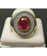 14K Yellow Gold Over 2.0 Ct Oval Cut Red Ruby &amp; Diamond Men&#39;s Wedding Pi... - $138.84