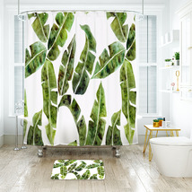 Banana Leaf Pattern Shower Curtain Bath Mat Bathroom Waterproof Decorative Batht - £18.37 GBP+