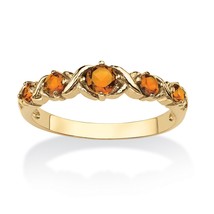 14K Gold Citrine Round Birthstone &quot;X &amp; O&quot; Gp Size 5,6,7,8,9,10 - £63.94 GBP