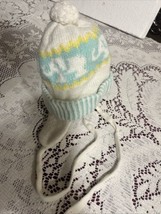 Infant Knit Hat Turquoise Yellow &amp; White Retro Acrylic Soft Beanie Elephants - $7.25