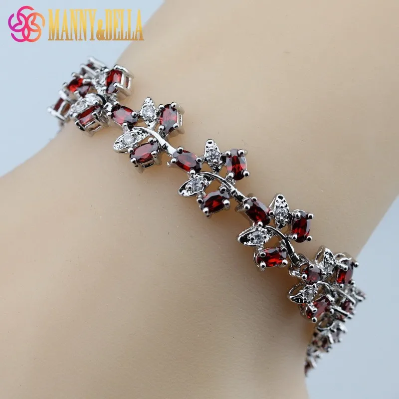 New Style Red Garnet  Silver Color Bracelet Health Fashion  Jewelry For Women Fr - £19.07 GBP