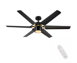 YUHAO 60 in. Indoor Black Ceiling Fan with Integrated LED Light - £133.16 GBP